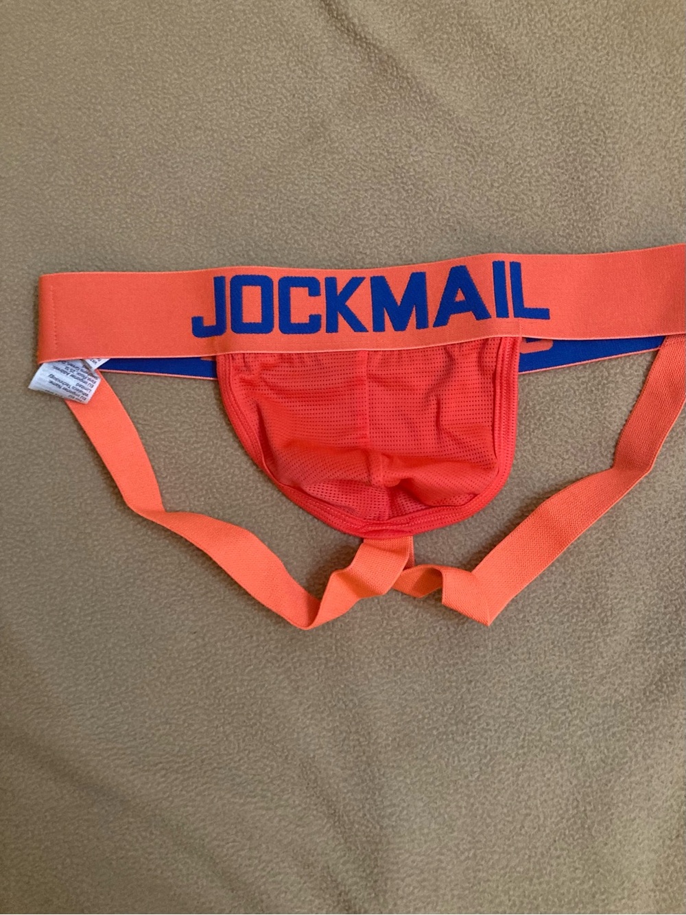 JOCKMAIL Men’s M Mesh Stretch Jockstrap Underwear Solid Orange/Blue Pouch